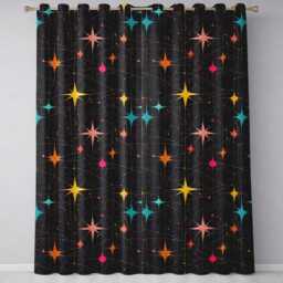 Abstract Night Sky Starburst Lines Atomic Mid Century Seamless Pattern Readymade Eyelet Ring Top Thermal 100% Blackout Curtains - thumbnail 2