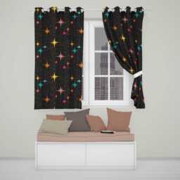 Abstract Night Sky Starburst Lines Atomic Mid Century Seamless Pattern Readymade Eyelet Ring Top Thermal 100% Blackout Curtains - thumbnail 1