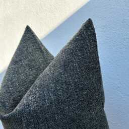 Dark Green Woven Linen Pillow Cover Modern Textured Cushion - All Duties Paid Usa - thumbnail 3