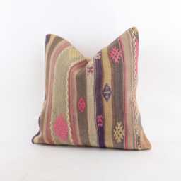 Vintage Turkish Kilim Pillow Cover Bohemian Wool Cushion - 18''x18'' - thumbnail 3
