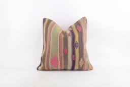 Vintage Turkish Kilim Pillow Cover Bohemian Wool Cushion - 18''x18'' - thumbnail 1