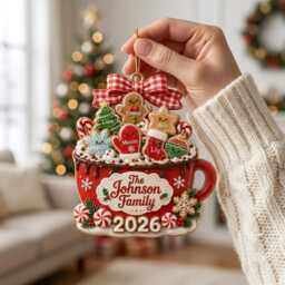 Personalized Family Christmas Ornament 3D, Custom Hot Cocoa Mug Gingerbread Cookies, Holiday Keepsake Gift, Engraved Name Bauble 2026 - thumbnail 2