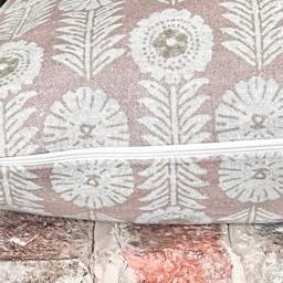 1555. Flora Blush Block Print Linen Look 100% Cotton Cushion Cover - thumbnail 2