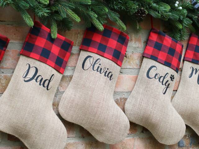 Lumberjack Personalized Christmas Stockings, Stocking, Burlap Stocking - image 1