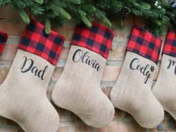 Lumberjack Personalized Christmas Stockings, Stocking, Burlap Stocking - thumbnail 1