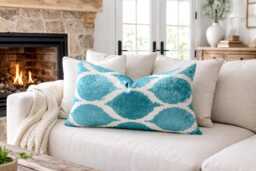 Silk Ikat Pillow Cover, Handwoven Accent Cushion - 16x24 - thumbnail 1
