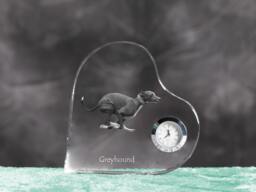 Grey Hound - Crystal Clock in The Shape Of A Heart With Image Pure-Bred Dog - thumbnail 1