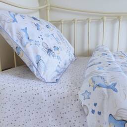 Sea Life Single Bedding Set Boys , Ocean Bedding, Kids Room Decor Pure Cotton Blue - thumbnail 3