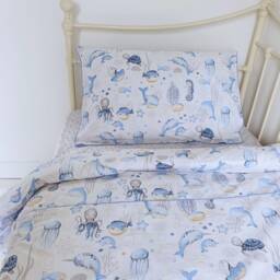 Sea Life Single Bedding Set Boys , Ocean Bedding, Kids Room Decor Pure Cotton Blue - thumbnail 2