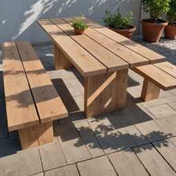 Solid Wood Outdoor Garden Table in Oak & Walnut, Wooden With Metal Frame, Made To Measure, Customizable, Modern, Dining - thumbnail 1