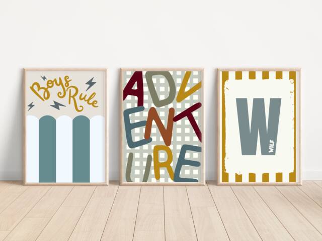 Set Of 3 Boys Rule, Adventure & A Personalised Initial Print. Perfect For Nursery, Bedroom Or Playroom - Prints Only - image 1