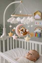 Felt Fox Moon Baby Mobile Boho Nursery Decor, Girl Gift - thumbnail 1