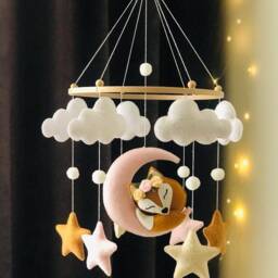 Felt Fox Moon Baby Mobile Boho Nursery Decor, Girl Gift - thumbnail 2
