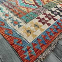 Kilim Rug Multicolour, Handmade Artisan Afghan Turkish, Scandinavian, Navajo, Bohemian Flatweave, Natural Wool 210x154 cm - thumbnail 3