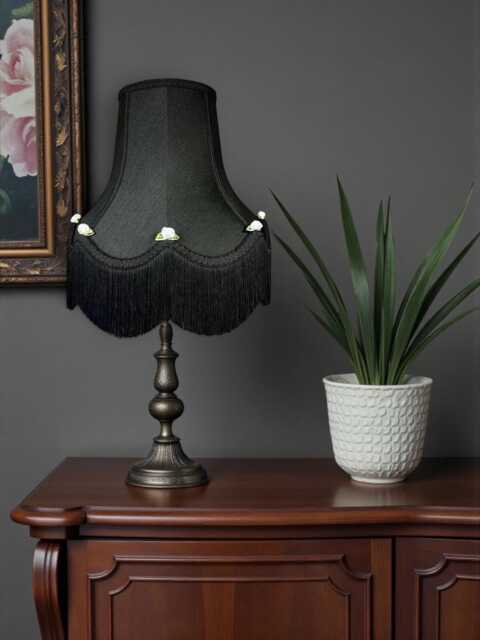 Traditional Black Fabric Roses Lampshade Handmade For Table & Floor Standard Lamps Shades, Wall Light Fixtures, Ceiling Pendant Fittings - image 1