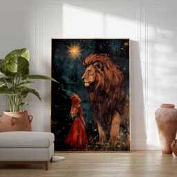 Lion & Princess Poster, Fantasy Art Print, Magical Kingdom Art, Girl Wall Decor, Fairytale Animal - thumbnail 3