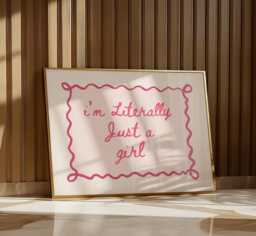 I'm Literally Just A Girl Horizontal Wall Print, Coquette Girly Art, Pink Decor, Trendy Bedroom Poster - thumbnail 1