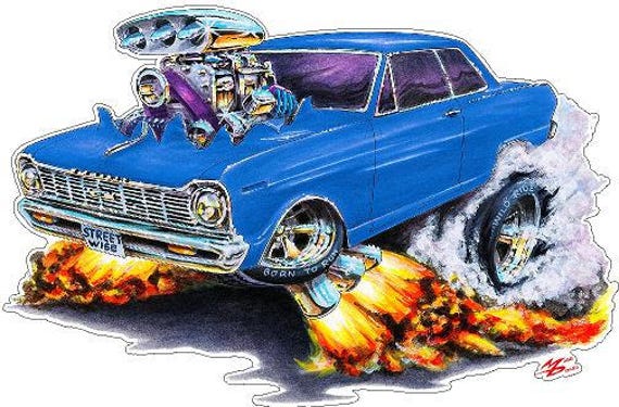 1962-65 Nova Fb Wall Decal Vintage Cartoon Car Vinyl Sticker - image 1