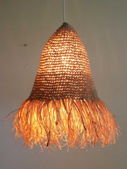 Boho Jute Lampshade With Raffia Fringe Crochet Light, Farmhouse Lighting, Rustic Pendant Light , Bed Side Lamps - image 1