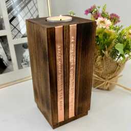 Wooden Tealight Block Holder - Personalised Copper Gift 7Th Anniversary Handcrafted Beech Candle 5Th - thumbnail 2