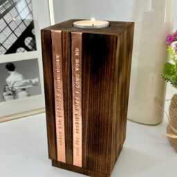 Wooden Tealight Block Holder - Personalised Copper Gift 7Th Anniversary Handcrafted Beech Candle 5Th - thumbnail 1