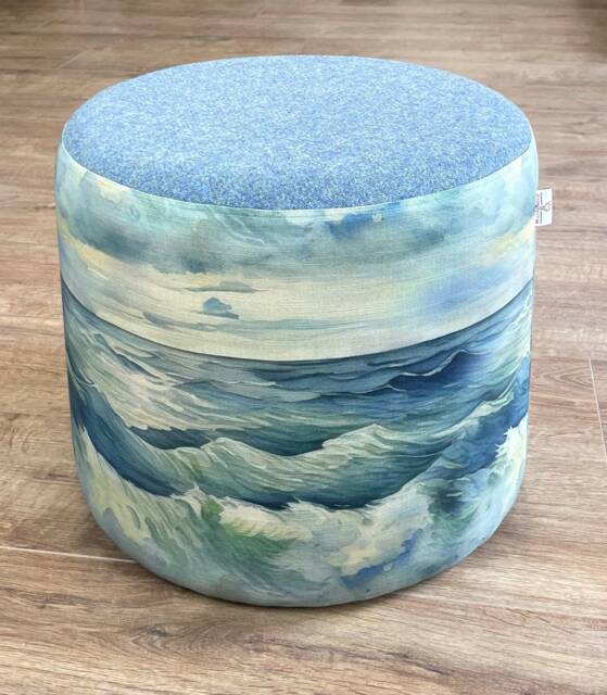 Light Blue Harris Tweed & Stormy Sea Linen Floating Footstool - image 1