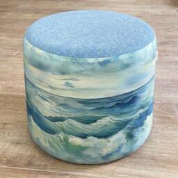 Light Blue Harris Tweed & Stormy Sea Linen Floating Footstool - thumbnail 3