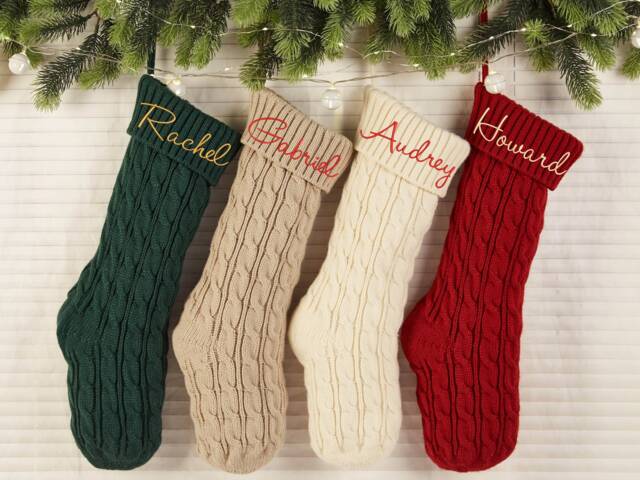 Personalized Knitted Stockings, Family Christmas Stocking, Embroidered Name Gift, Monogram Holiday Tree Decor - image 1