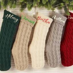 Personalized Knitted Stockings, Family Christmas Stocking, Embroidered Name Gift, Monogram Holiday Tree Decor - thumbnail 3