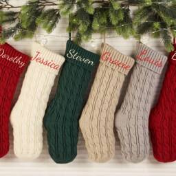 Personalized Knitted Stockings, Family Christmas Stocking, Embroidered Name Gift, Monogram Holiday Tree Decor - thumbnail 2