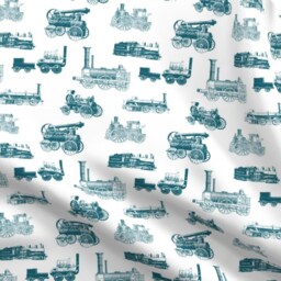 Trains Sheets - Antique Steam Engines Aquamarine By Thinlinetextiles Vintage Railroad Toile Cotton Sateen Sheet Set Bedding Spoonflower - thumbnail 4
