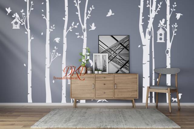 Birch Tree Wall Decals, Nature Nursery Decor, Birdhouse, Squirrels - image 1