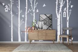 Birch Tree Wall Decals, Nature Nursery Decor, Birdhouse, Squirrels