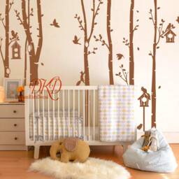 Birch Tree Wall Decals, Nature Nursery Decor, Birdhouse, Squirrels - thumbnail 3