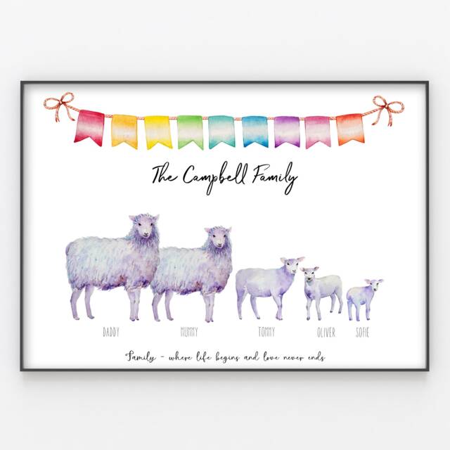 Personalised Sheep & Lambs Family Print Custom Quote Wall Art Gift - image 1