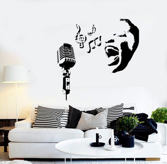 Wall Decal Music Black Woman Microphone Notes Vinyl Sticker Mural Art 1585Dz - image 1