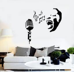 Wall Decal Music Black Woman Microphone Notes Vinyl Sticker Mural Art 1585Dz - thumbnail 1