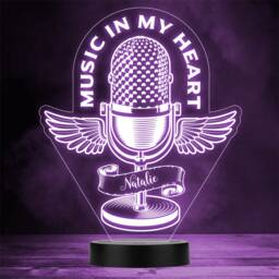Vintage Microphone With Wings Music Personalised Gift Any Colour Led Night Light