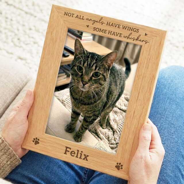 Cat Memorial Photo Frame - Personalised Engraved Wood Picture Gift - image 1