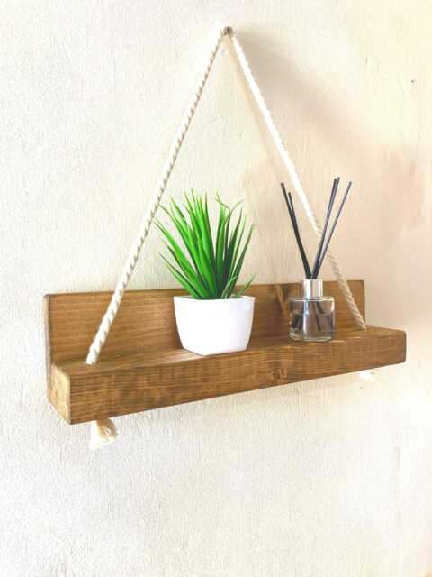 Lovely Hanging Wall Shelf, Floating Rope Decoration Golden Colour, Quality Wooden Materials, Handmade Home Decor, Easy To Attach - image 1