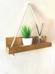 Lovely Hanging Wall Shelf, Floating Rope Decoration Golden Colour, Quality Wooden Materials, Handmade Home Decor, Easy To Attach - thumbnail 1
