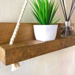 Lovely Hanging Wall Shelf, Floating Rope Decoration Golden Colour, Quality Wooden Materials, Handmade Home Decor, Easy To Attach - thumbnail 2