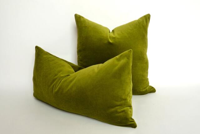 Olive Green Velvet Pillow, Cover, Chartresuse Cushion - image 1