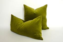 Olive Green Velvet Pillow, Cover, Chartresuse Cushion - thumbnail 1