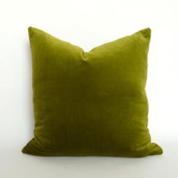 Olive Green Velvet Pillow, Cover, Chartresuse Cushion - thumbnail 2