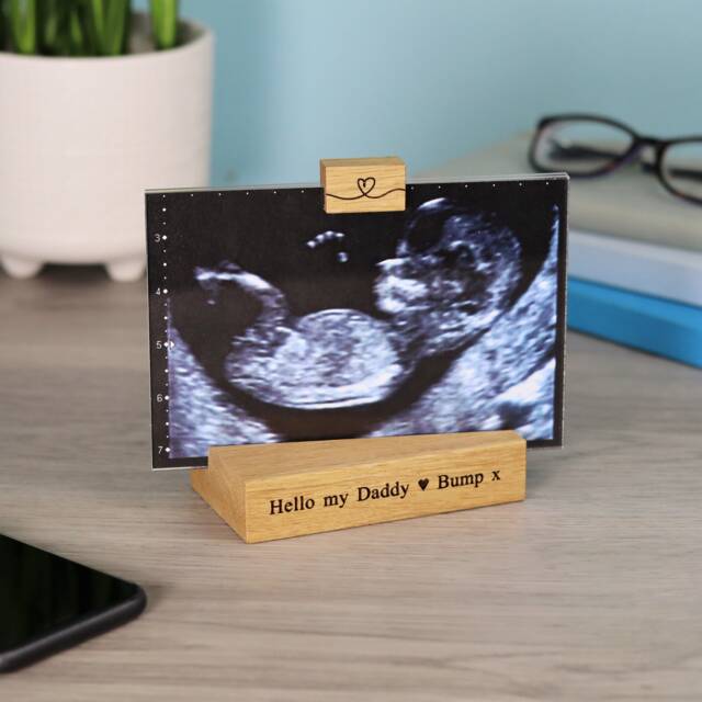 Personalised Baby Scan Oak Photo Frame Double Sided 6x4 - image 1