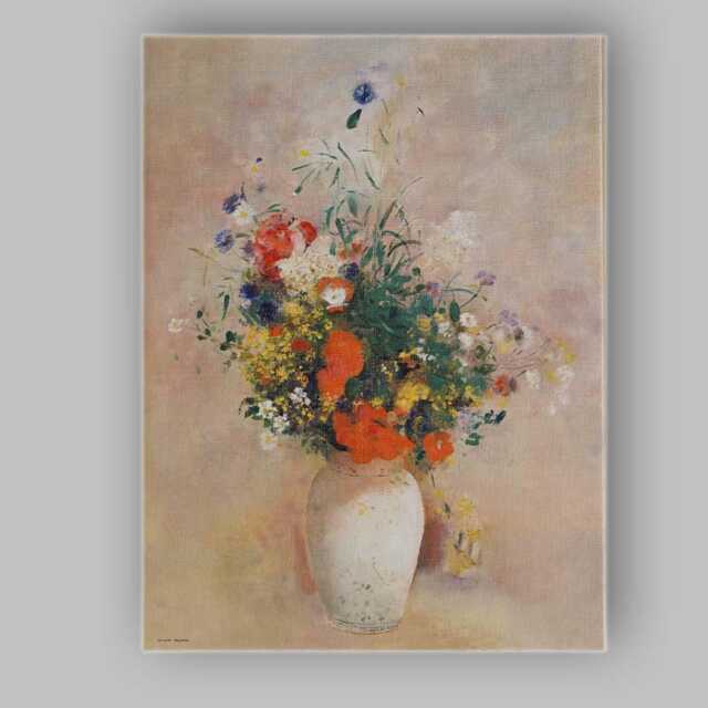 Impressionist Wildflower Bouquet in White Vase Soft Pastel Floral Still Life Canvas Wall Art Print Decor Picture Ready To Hang - image 1