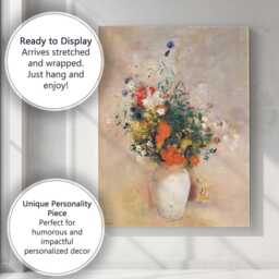 Impressionist Wildflower Bouquet in White Vase Soft Pastel Floral Still Life Canvas Wall Art Print Decor Picture Ready To Hang - thumbnail 3
