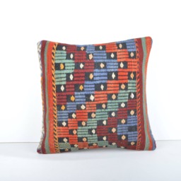 Handmade Kilim Pillow Cover Rustic Ethnic Throw Cushion - 16x16'' - thumbnail 1