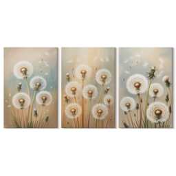 Canvas Set Of 3 Wall Art - Dandelion Flowers Against A Background Pastel Colors, Beige Art, Plants & Decor - thumbnail 2